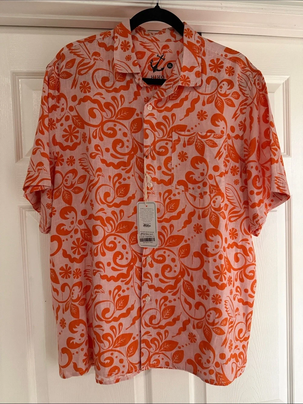 $110 NWT HIHO XL New Linen Men’s Orange Casual Button-Down short sleeve Shirt